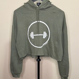 LFT Clothing Co. Olive Green Cropped Hoodie with Barbell Design